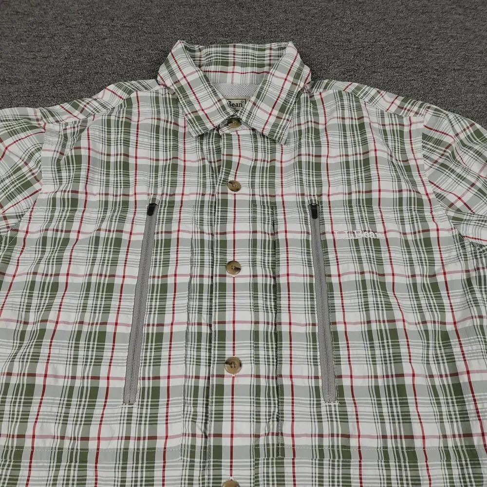 L.L.Bean Shirt Mens Medium Green Plaid Long Sleeve Fishing Lightweight Outdoor